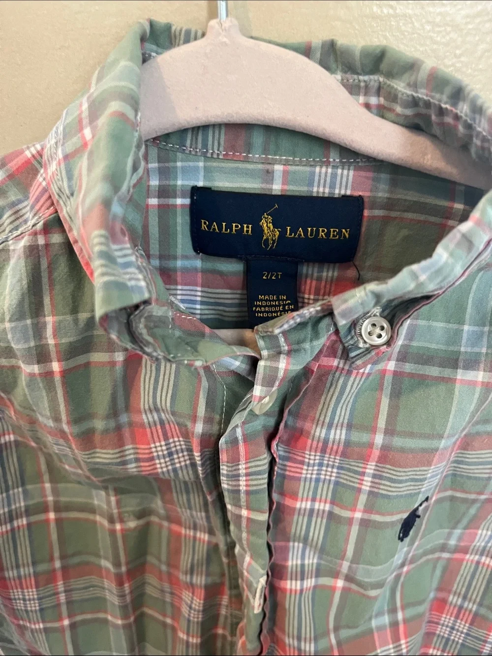 Ralph Lauren Olive & Pink Plaid Button-Down Shirt for Kids